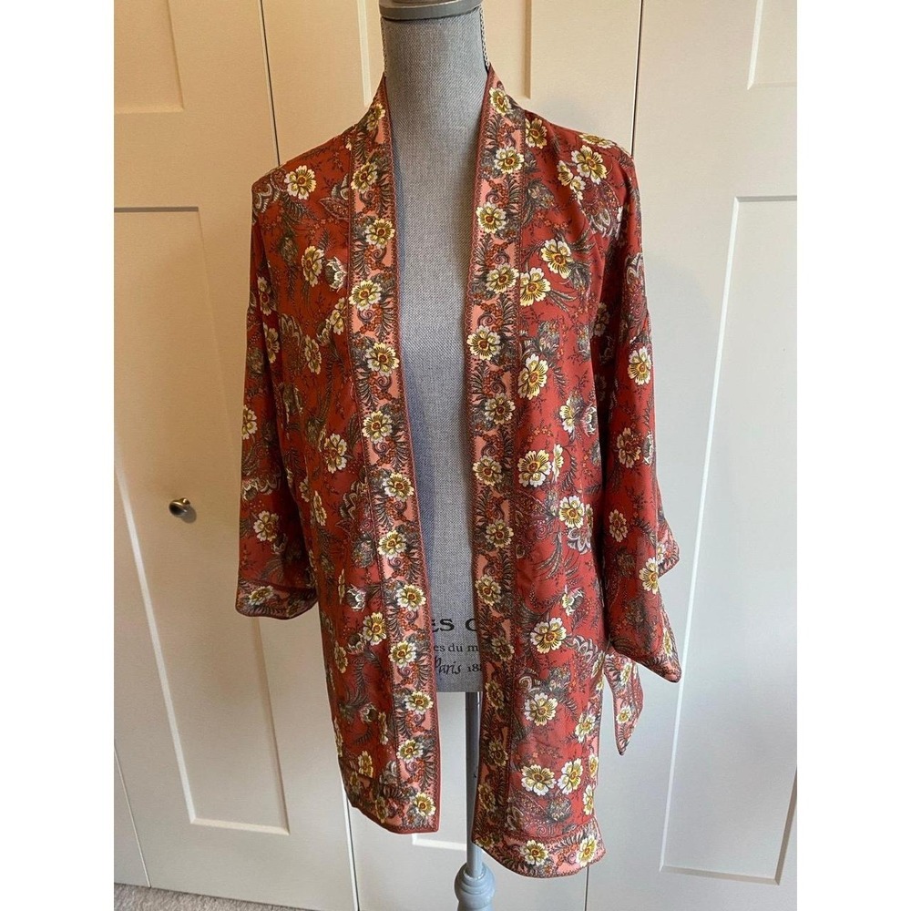 Max Studio Floral Print Kimono Cardigan Open Front 3/4 Sleeves New Cover-up s57